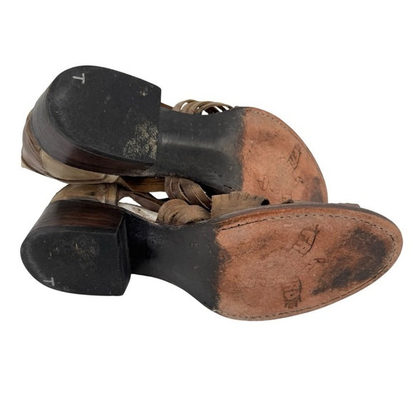 FreeBird by Steven Arrow Open Toe Distressed Stone Brown Leather Bootie Sandal 9 - Picture 11 of 12